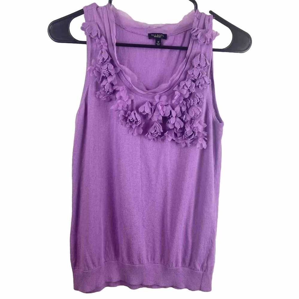 Talbots Light Purple Tank Top Sweater w/ Floral Embellishments Size Medium
